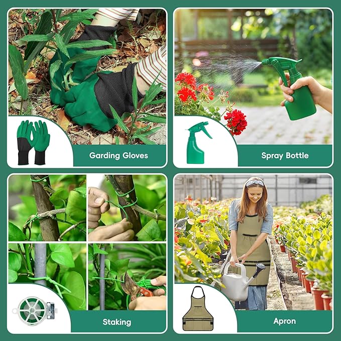 11-Piece Gardening Tool Set, Heavy Duty Garden Tool Set with Storage Bag and Apron, Durable Aluminum Alloy Garden Tools Kit, Gardening Gifts for Women, Mom, Grandma