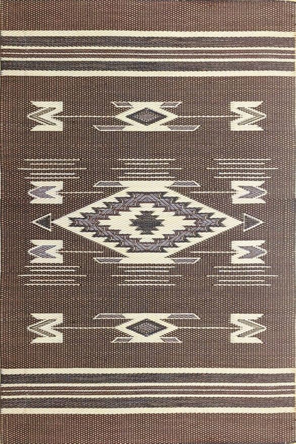 Mad Mats Traditional Outdoor Rug, Reversible Plastic Mat (5' x 8', Navajo - Brown)