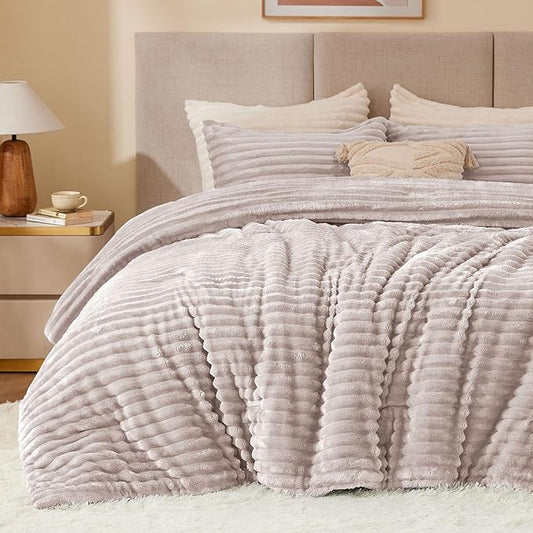 BEDELITE Fleece King Comforter Set -Super Soft & Warm Fluffy Lotus Pink Bedding, Luxury Fuzzy Heavy Bed Set for Winter with 2 Pillow Cases