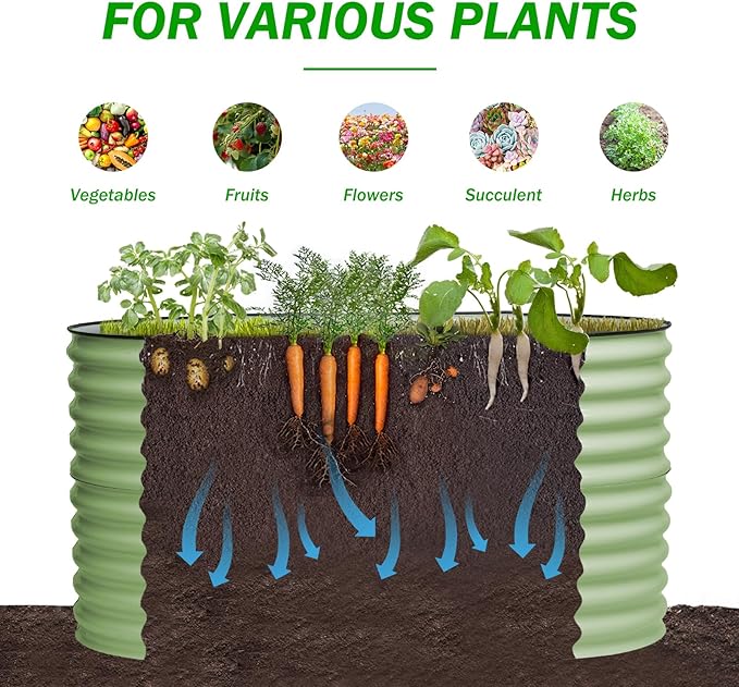 BPS 2-in-1 Metal Raised Garden Bed, 5.3x2.7 FT Galvanized Planter Raised Beds for Vegetables, Flowers 31'' Extra Tall