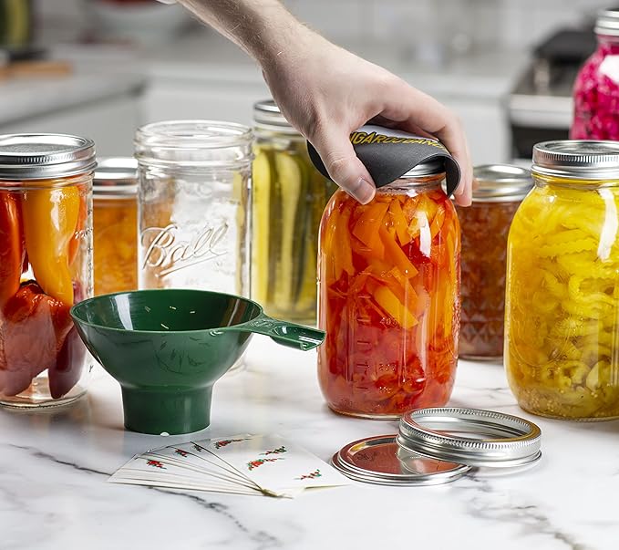 Wide Mouth Mason Jars 32 oz (Quart) Mason Jars with Lids and Bands (24-Pack) bundled With, KangarooBands Jar Opener, and Package Of Jar Labels | Canning, Fermenting, Pickling, DIY Decors Projects