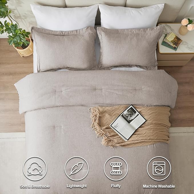CozyLux King Size Comforter Set - 3 Pieces Linen Soft Luxury Cationic Dyeing Bedding Comforter for All Season, Breathable Lightweight Fluffy Boho Bed Sets with 1 Comforter and 2 Pillow Shams