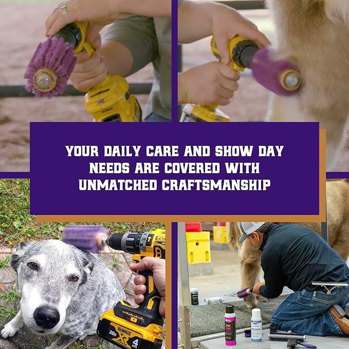 Weaver Leather Mini Roto Brush for Livestock, Wool/Hair Stimulating and Grooming Brush for Goat Sheep Cattle, Use with Drill, Coat Deshedding Tool