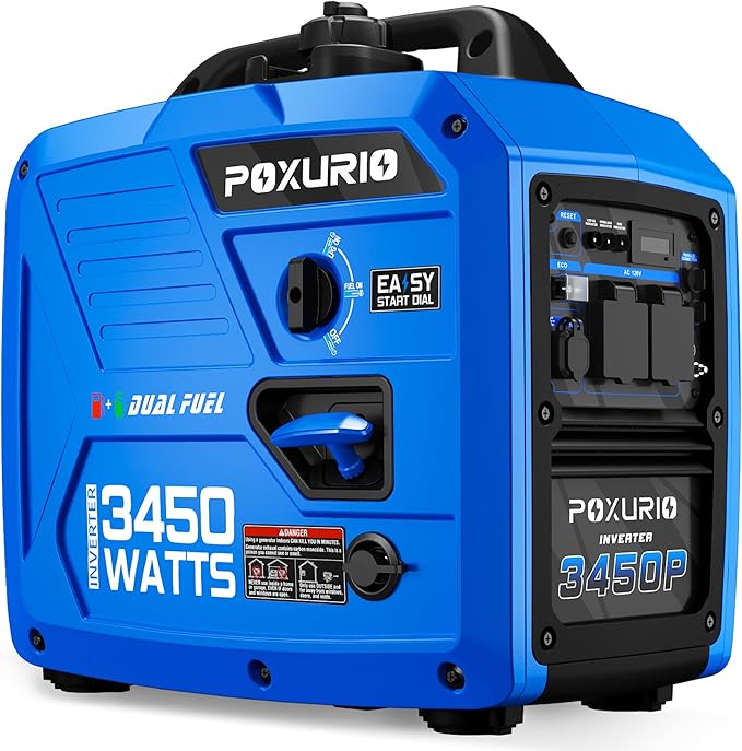 3450-Watt Dual Fuel Inverter Generator for Home Use, 1.6Gallon Large Fuel Tank Up to 8.3 Hours Use, 120V Gas Powered Generator Super Quiet - EPA Compliant