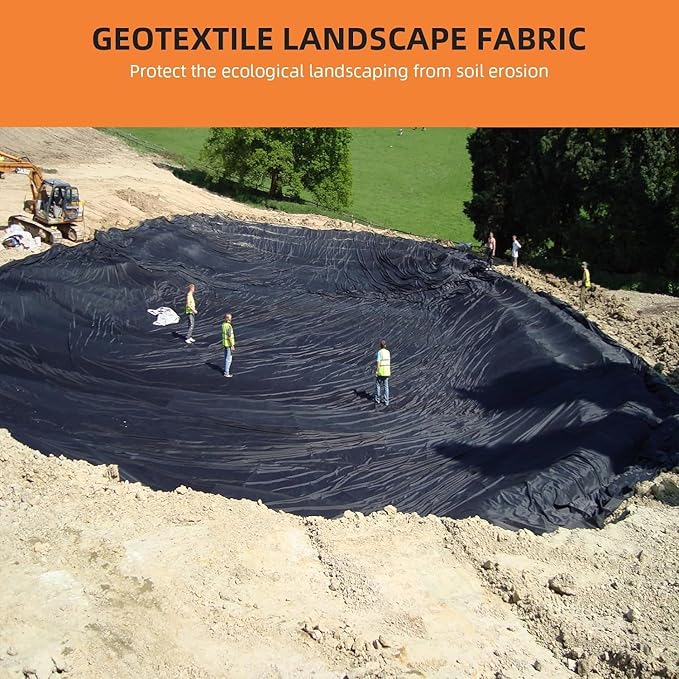 PioneerWorks Geotextile Landscape, 4ft x 100ft & 6oz Geotextile Fabric, PP Drainage 350N Tensile Strength & 440N Load Capacity, for Driveway & Road Stabilizationr, Erosion Control, French Drains