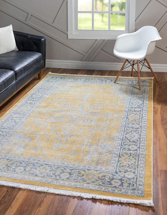Unique Loom Baracoa Collection Area Rug - Prado (7' 1" x 10' Rectangle, Yellow/ Ivory)