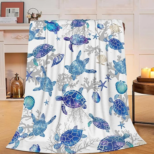 Sea Turtle Blanket Ocean Throw Blanket Soft Warm Cozy Fuzzy Plush Turtle Throw Blanket Gifts for Girls Women Sea Turtle Lightweight Fleece Flannel Gift Blankets for Kids Adults 50"X60"