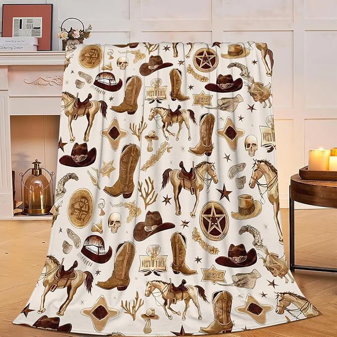 Western Blanket Soft Cozy Southwestern Flannel Throw Blanket Cowboy Decor Warm Lightweight Fleece Plush Bedding Stuff Blanket Gifts for Lover Kids Girls Boys Women Adults Bed Travel 50"x60"