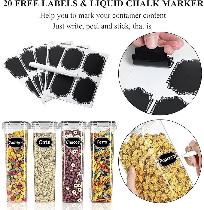 Wildone Airtight Food Storage Containers Set of 9 BPA Free Cereal & Dry Food Storage Containers 2.8L / 11.83 cups for Sugar, Flour, Snack, Baking Supplies, with 20 Chalkboard Labels & 1 Marker