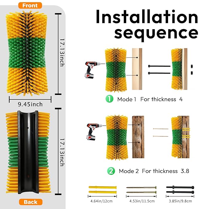 2PCS Large-Waist Livestock Scratching Brush for Cattle, Horses, Goats, Pigs & Sheep – Heavy-Duty Grooming & Massage Brush Relieves Itching – Includes 16 Screws