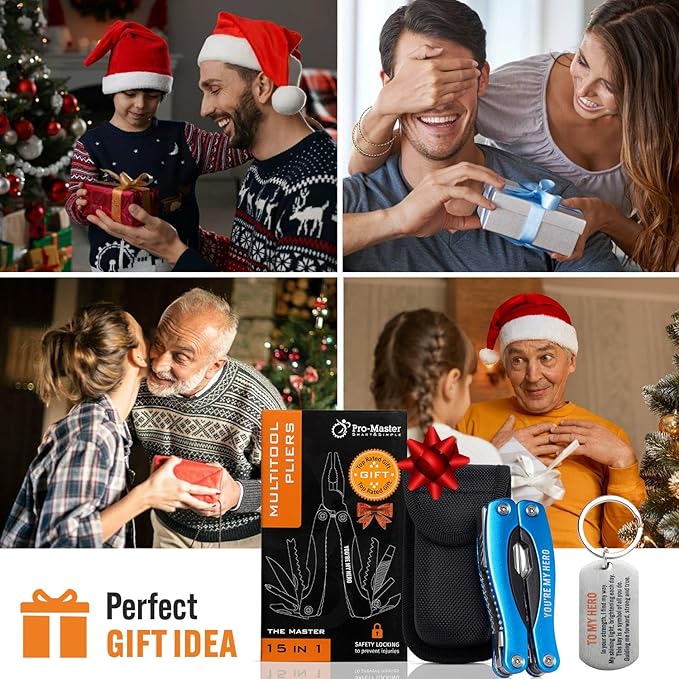 YOU ARE MY HERO 15-in-1 Multitool, Christmas Stocking Stuffer for Men, Compact Stainless Steel EDC, Practical Gift for Camping, Hiking, Fishing, Survival, All-in-One Tool for Dad, Brother, Boyfriend