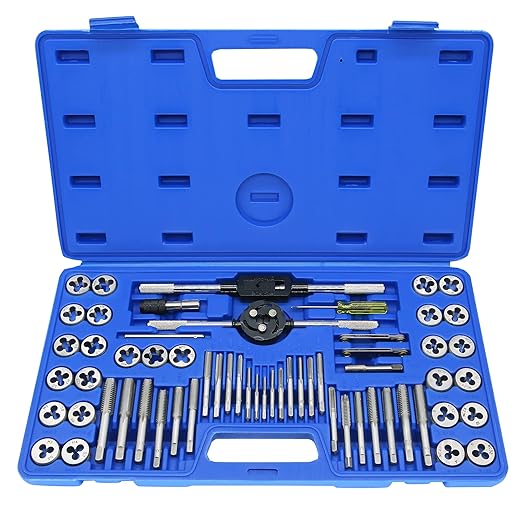 60PCS Tap and Die Set, Metric Standard Size M3 to M12, Threading Tool Set with Complete Accessories and Storage Case, Tap Die Kit for Threading and Rethreading Internal and External Threads