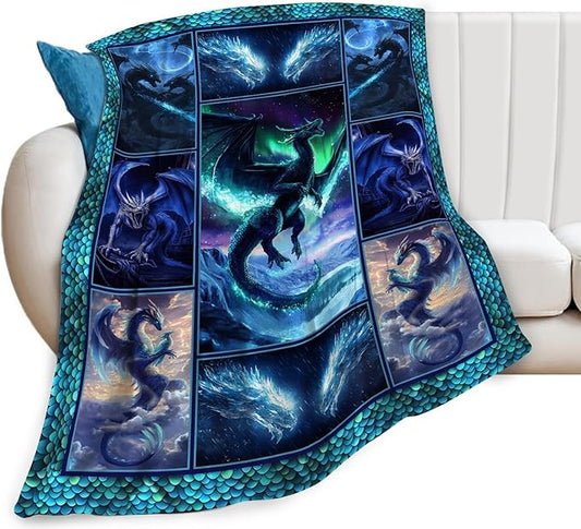 Dragon Blanket, Dragon Throw Blanket, Dragons Gifts Blankets Stuff Fleece Flannel Plush for Men Boys Women Girls Lovers Adults Soft Bedding Gift for Sofa Bed Office Home Decor 80"x60"