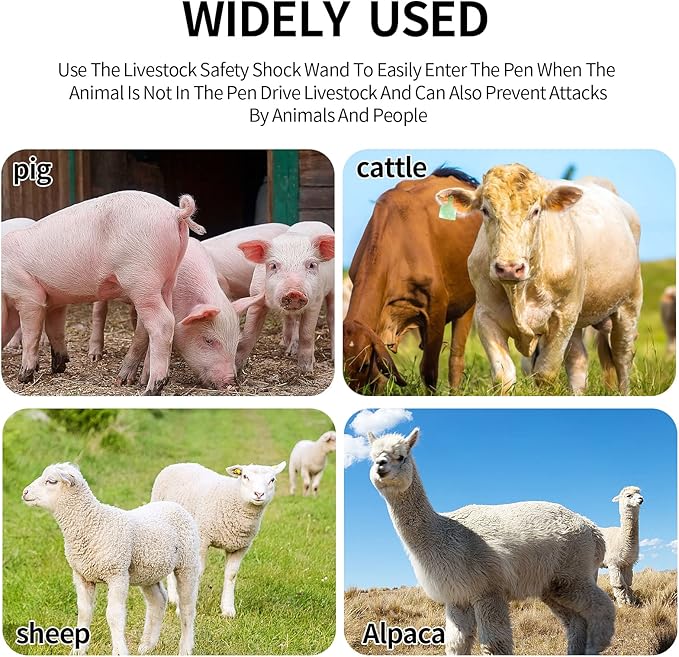 Electric Livestock Prod for Cattle, Cow, Dog, Hog, Goat, and Sheep. Rechargeable Cattle Prod with LED Light, Equipped with Flexible Shaft Cattle Prod Stick