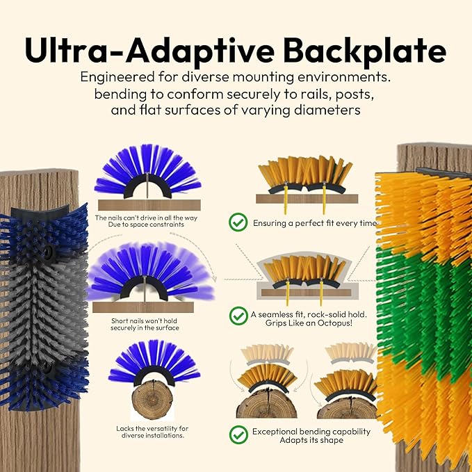 Livestock Scratching Brush 2-Pack — Cattle Horse Goat Pig Sheep Grooming Post with 16 Screws, Weather-Resistant Barn Fence Mount
