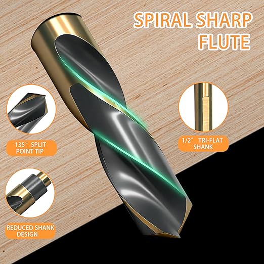 1/2 Inch Drill Bit,Reduced Shank Drill Bits for Metal Wood and Plastic,High Speed Steel Black & Gold Drill Bit with 1/2 Inch Shank