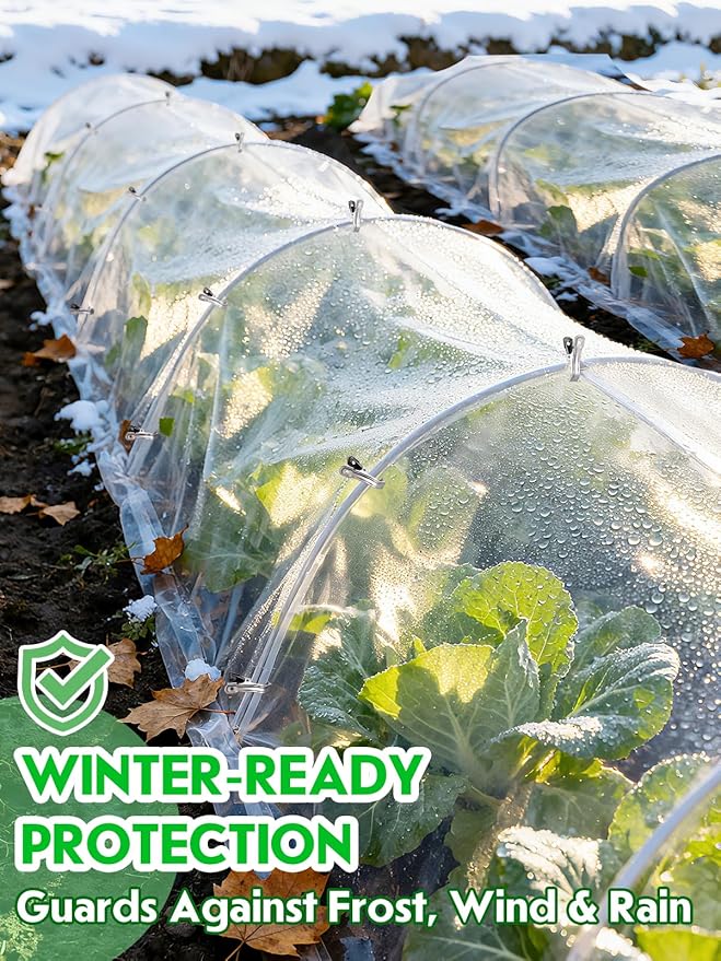 Alphatool 10 x 20ft Plant Covers Freeze Protection with 36 Clips - Greenhouse Plastic Sheeting, Frost Cloth Row Cover for Outdoor Garden Plants Winter Vegetables Crops
