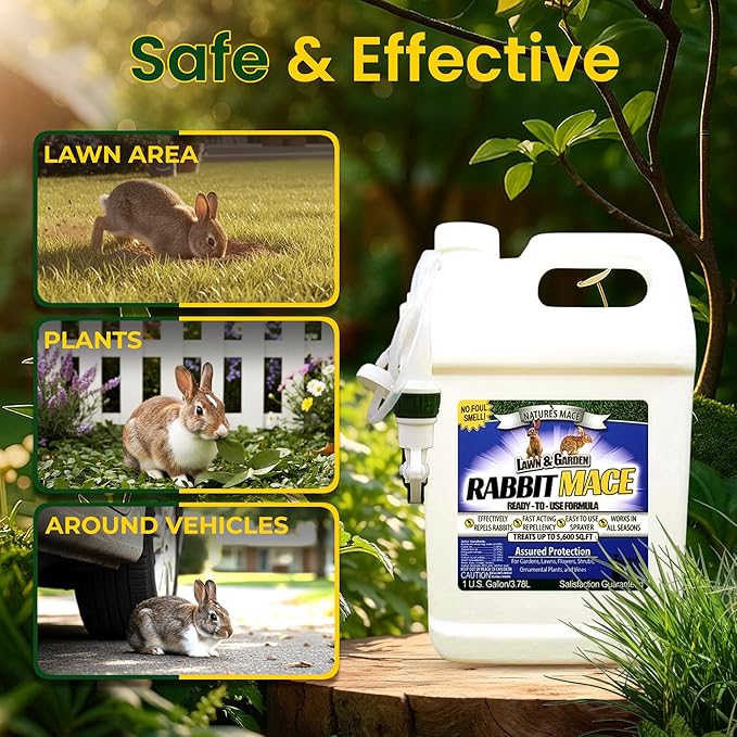 Nature’s Mace Rabbit MACE, Rabbit Deterrent for Yard, Rabbit Repellent Outdoor, Mint Scent Rabbit Spray, Garden, Lawn, Keep Rabbits Out, 1 Gallon Ready to Use, Safe Around People, Pets, Plants