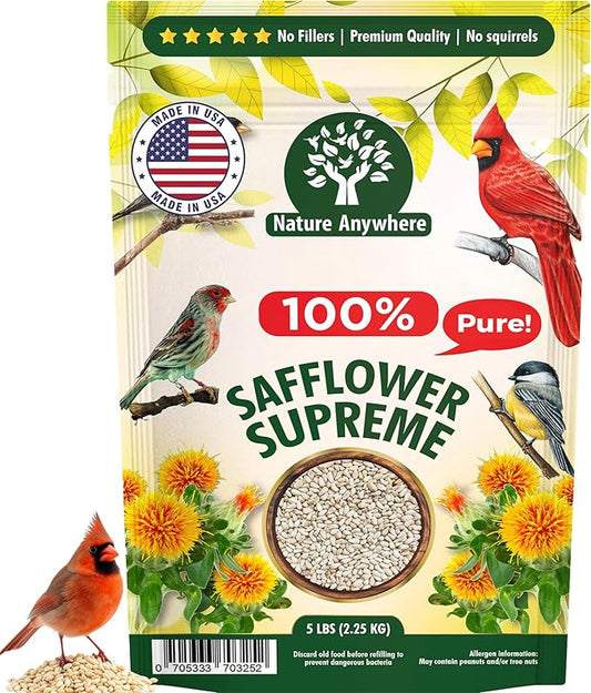 Nature Anywhere Safflower Supreme Bird Seed for Outside Feeders - Made in USA - Clean Premium Quality Wild Birds Food - Hi Protein Bird Feed - No Fillers