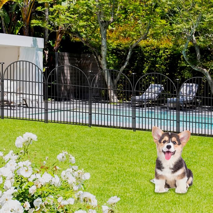 Garden Fencing Animal Barrier 24 Panels, 32 in(H) x 54 Ft(L) No Dig Fences for Dogs, Black Rustproof Metal Wire Garden Fence with Gate, Temporary Dog Fence for Patio Outdoor Yard