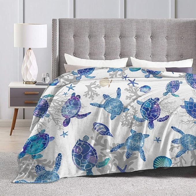 Sea Turtle Blanket Ocean Throw Blanket Soft Warm Cozy Fuzzy Plush Turtle Throw Blanket Gifts for Girls Women Sea Turtle Lightweight Fleece Flannel Gift Blankets for Kids Adults 60"X80"