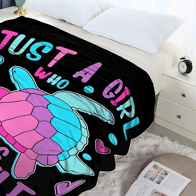 Just Girl Who Loves Turtles Blanket Soft Blankets and Throws Flannel Cozy Lightweight Quilt Gift Perfect for Bed Sofa Couch-60 x50 Medium for Teen