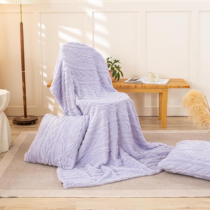 YUSOKI Sherpa Throw Blanket(Without Pillows)-3D Stylish Design Super Soft Cozy Blanket Thick Plush Fluffy Blankets for Teen Girls Women Couch Bed Sofa Chair Men Boys Gift(Lavender Fog,50"x65")