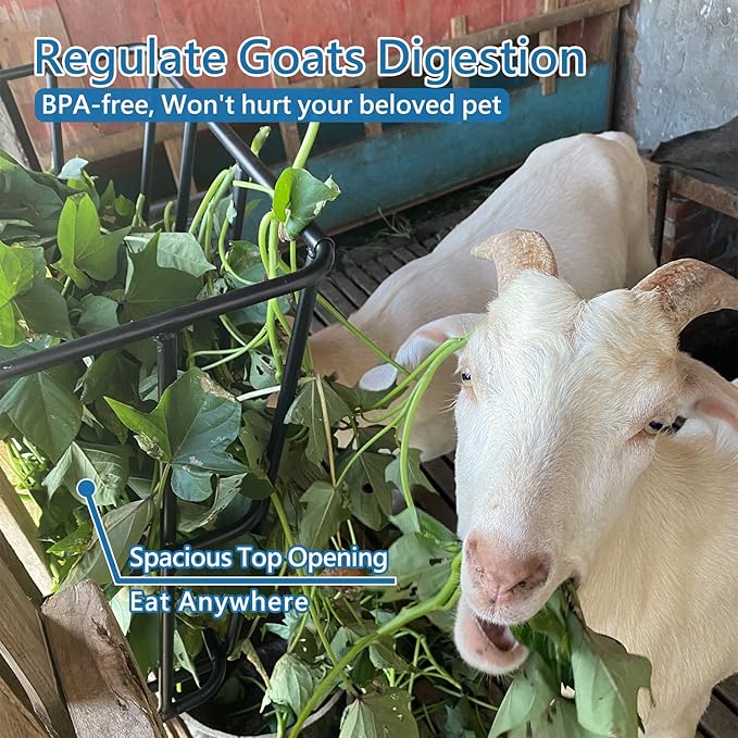 Hay Feeder Goat, 18 Gallon Multiple Sided Goat Hay Rack, Heavy Duty Iron Wall Hay Rack for Sheep with Detachable Grain Tray, Effortless Installation in Farm, Yield