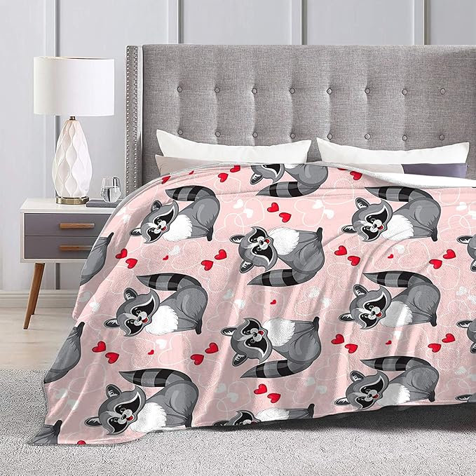 Tijuboni Cute Raccoon Pink 50"x60" Modern Cartoon Throw Blanket for Kids Adults Unisex
