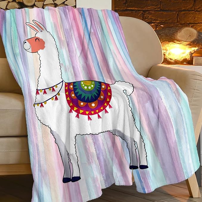 Llama Blanket Super Cozy Soft Cute Llama Animal Throw Blanket Warm Plush Fluffy Alpaca Stuff Gifts for Women Girls Fleece Flannel Gift Blankets for Kids Adults 60"X50"