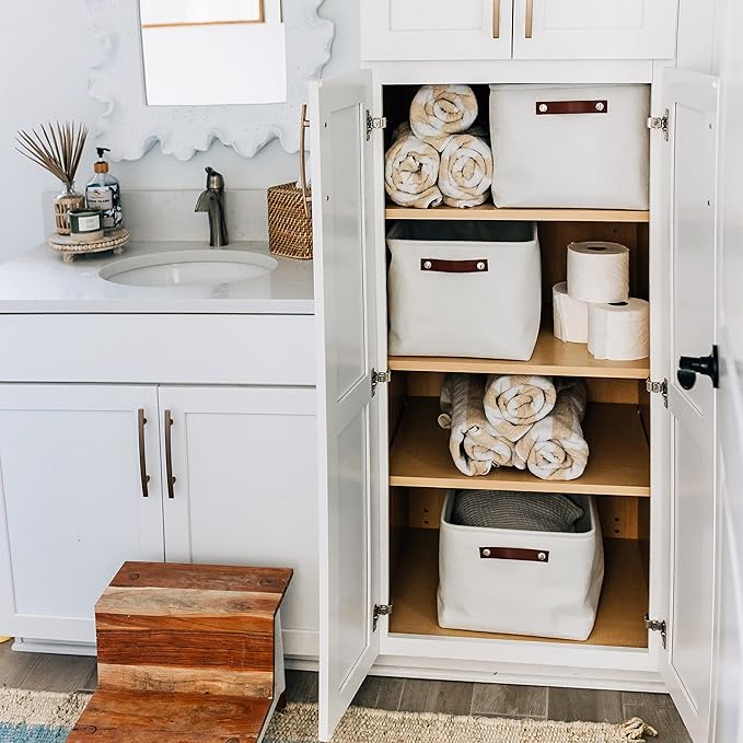 OrganiHaus Extra Large Fabric Storage Baskets for Shelves 3 Pack, 16x13in Closet Storage Bins for Shelves, Canvas Baskets for Organizing, Linen Closet Organizers, Cloth Basket, Off-White