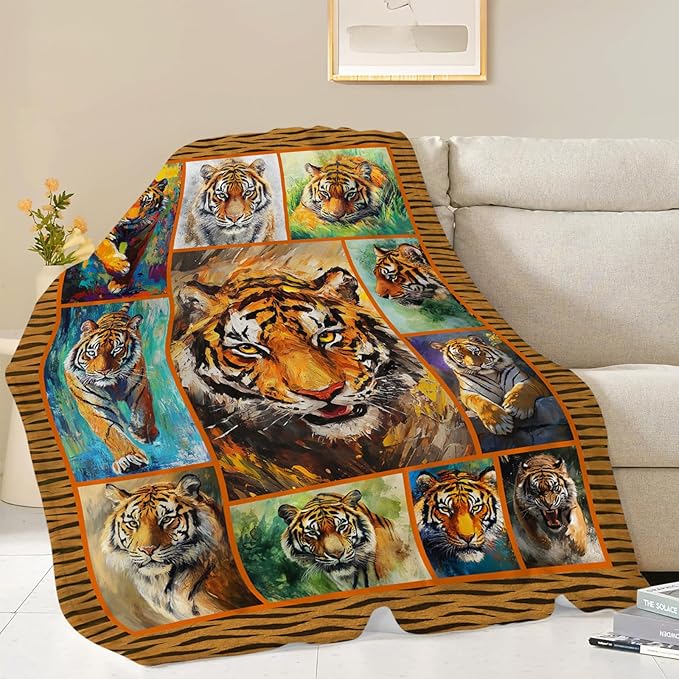 Tiger Blanket,Colorful Tiger Throw Blanket, Wildlife Gifts Blankets Stuff Fleece Flannel Plush for Men Boys Women Girls Lovers Adults Soft Bedding Gift for Sofa Bed Office Home Decor 60"x50"