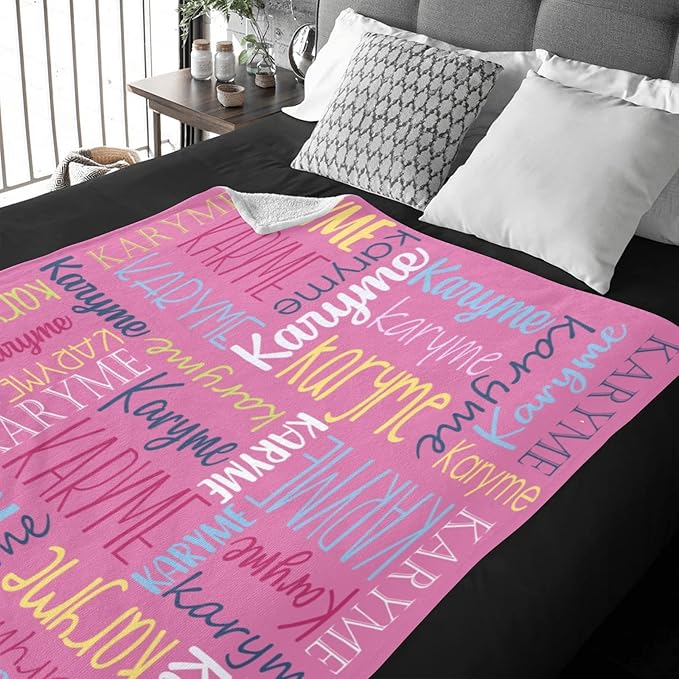 Personalized Blankets with Names Baby Gifts for Girls Boys Custom Soft Fleece and Sherpa Name Blanket for Kids and Adults Birthday for Daughter Son Granddaughter Grandson (Dark Pink)
