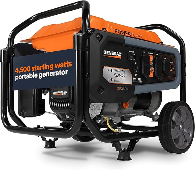 Generac 4,500 Starting Watt Portable Gas Generator - Home Backup or RV Ready - Heavy Duty Frame - Quiet, Long Runtime, Emergency Power- 49-State Compliant