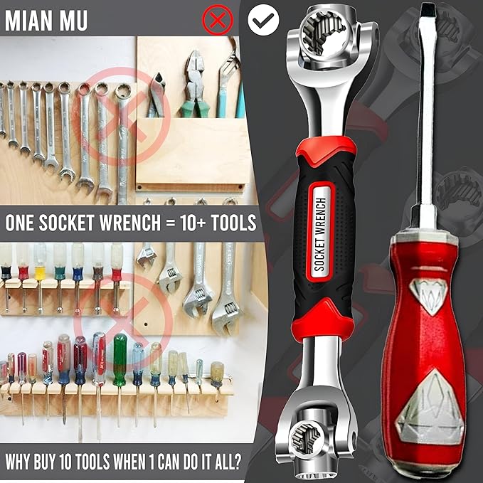 52 in 1 Socket Wrench & Screwdriver Set, Stainless Steel Multi-Functional Rotating Spanner with 360° Flexibility Dog Bone wrench for Bolts, Nuts, and Ideal for Home and Automotive Repair