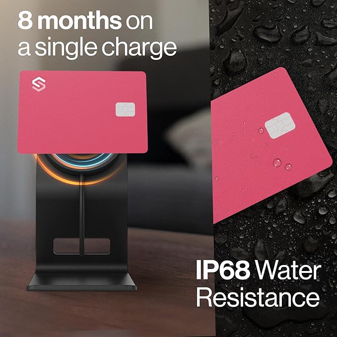 Wallet Tracker Card - Apple MFI Certified & Works with Apple Find My Tracking Card for Wallet Tag Rechargeable IP68 Waterproof 0.07in Slim Item Finder (Pink PRO (Pack of 1))