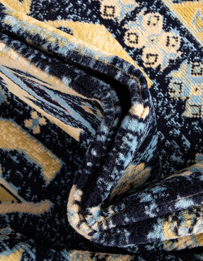 Unique Loom Taftan Collection Border Geometric Tribal Inspired Design Area Rug (9' 10 x 13' 0 Rectangular, Navy Blue/ Gold)