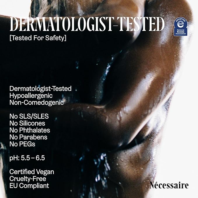 Nécessaire The Body Wash. Fragrance-Free. Multi-Vitamin Gel Cleanser. Nourish, Soften. Hypoallergenic. Dermatologist-Tested. No SLS/SLES. 250 ml / 8.4 fl oz