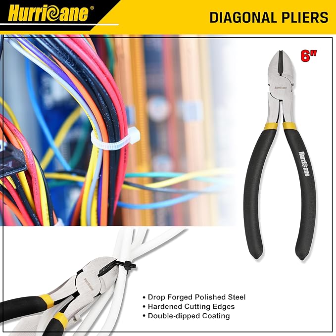 HURRICANE 7 Pieces Pliers Set, 8 inch Groove Joint Pliers, 8 inch Slip Joint, 7‘’ Linesman, 6‘’ Slip Joint, 6‘’ Diagonal, 6‘’ Long Nose, Mini Long Nose, for DIY & Home Use