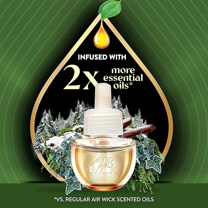 Air Wick Vibrant Plug In Scented Oil Refill,Winter Woods & Frosted Ivy, 5 ct