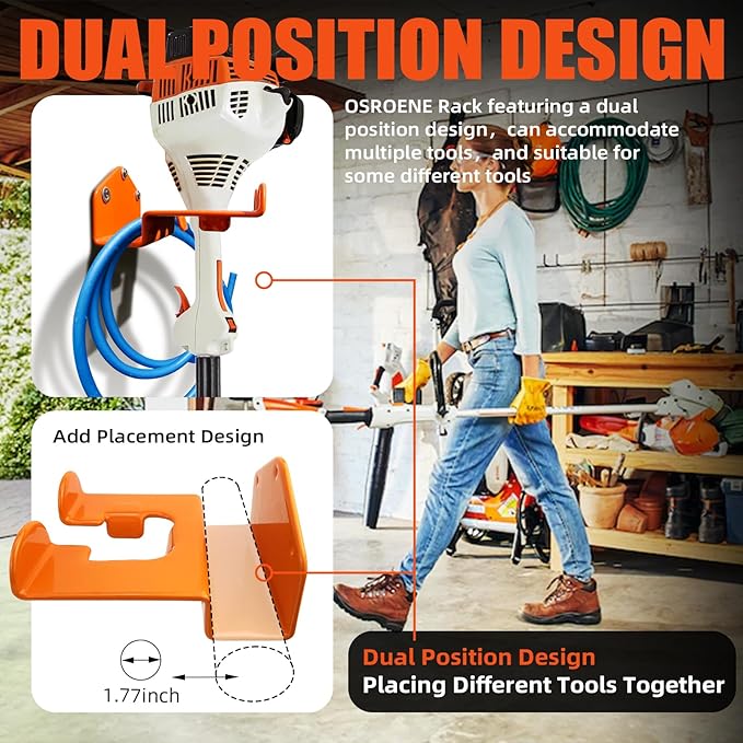 Weedeater Hanger, 4 Pack Weed Eater Hanger for Wall, Heavy Duty Weed Wacker Hooks for Garage, Garage Organization Storage Shed Organizer Mounted Trimmer Rack