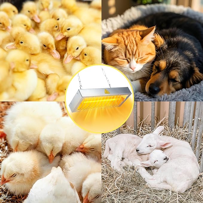 600W Heat Lamp for Chickens, Large Chicken Coop Heater, Adjustable Temp and Height, No Assembly Brooder Heater for Chicks Pets Livestock, 1 Pack