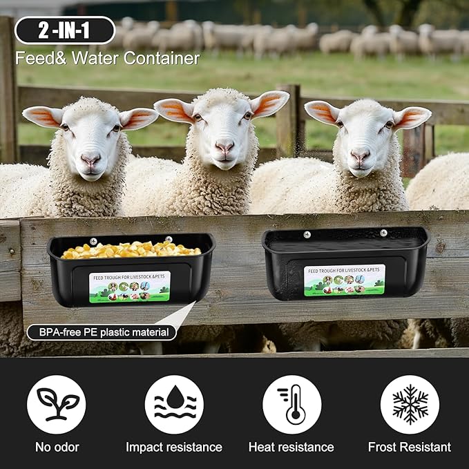 Chicken Feeder Waterer, 10 Pack Duck Feeder Supplies, Hanging Fence Feed Trough with Clips for Goat, Sheeple, Piglet, Gooses, Turkeys, Dog Livestock Poultry, Black