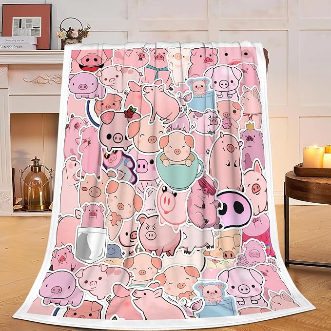 Mudiwa Kawaii Pig Blanket Cute Pig Flannel Plush Throw Blanket Cozy Lightweight Pig Decor Fleece Bedding Stuff Animal Blanket Gifts for Pig Lover Girls Boys Kids Adults Women Bed Travel 60"x80"