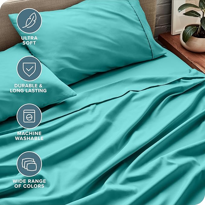 Bare Home Twin Sheet Set - 1800 Ultra-Soft Microfiber - Double Brushed - Deep Pockets - Easy Fit - Extra Soft - 3 Piece Set - Bedding Sheets & Pillowcases (Twin, Turquoise)