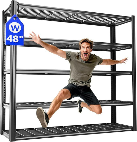 48" W x 72" H x 24" D Garage Shelving Heavy Duty,5 Tier Adjustable Metal Shelves Storage Rack,3030 LBS Large Industrial Shelving Unit for Basement,Warehouse,Garage Organization