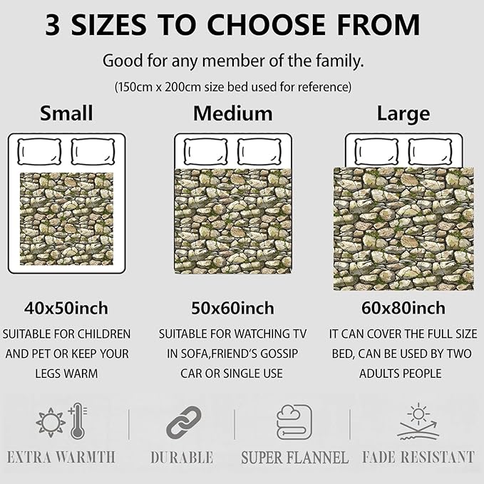 Stone Wall Pattern Throw Blanket Gifts for Women, Soft Fuzzy Warm Cozy Flannel Blankets for Bedroom, Travel, Couch, Home Decor 60x80 in