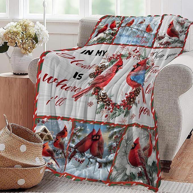 Cardinal Blanket Red Bird Throw Blankets for Girls Boys Kids Cardinal Lover Soft Cozy Fleece Plush for Couch Sofa Bed 80"x60"