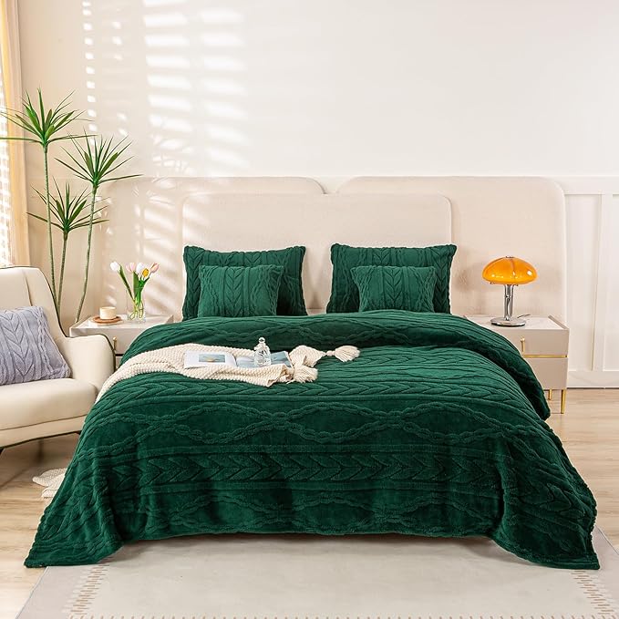 YUSOKI Sherpa Twin XL Blanket(Without Pillows)-3D Stylish Design Cozy Plush Fluffy Blankets for Teen Girls Women Couch Bed Sofa Chair Gift(Forest Green,65"x90")