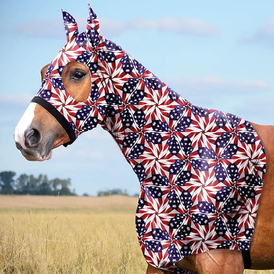 Harrison Howard Soft Horse Hood All-Covered Comfortable Sleezy for Horses with Zipper US Flag Prism L